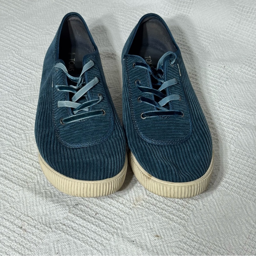 Tom's Teal Corduroy Comfort Sneakers Topanga‎ Preppy Shoes Velvet Blue 10Women